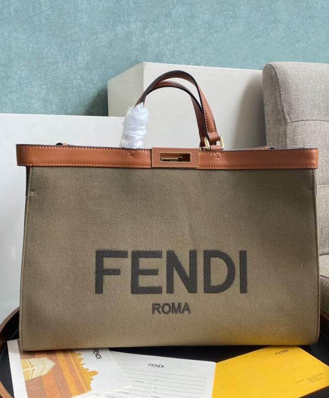 Fendi Peekaboo X tote Canvas bag 8BH374 Khaki